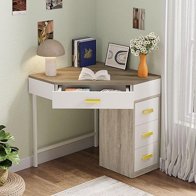 Corner Desk with 4 Drawers for Home Office, Living Room, Bedroom