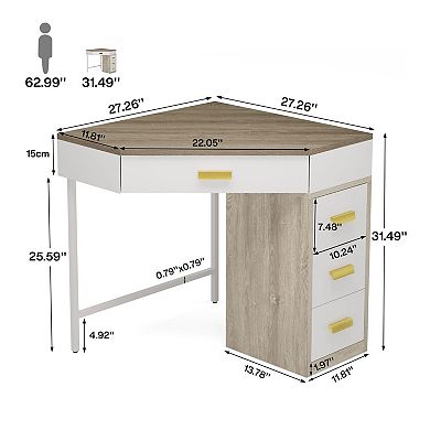 Corner Desk with 4 Drawers for Home Office, Living Room, Bedroom