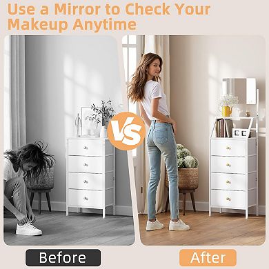Adjustable Mirror 4-Drawer Vanity for Small Spaces
