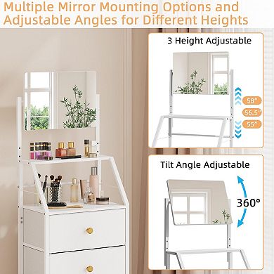 Adjustable Mirror 4-Drawer Vanity for Small Spaces