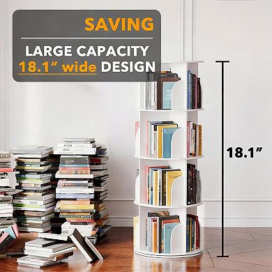 Rotating 4-Tier Bookshelf Tower - Space-Saving, Sturdy, Easy Assembly