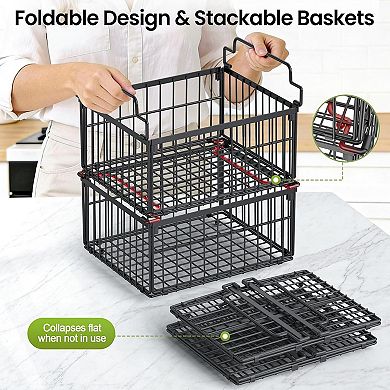 Freezer Organizer Bins: Stackable, Foldable, Rust-Resistant Metal for 5-9 Cu.Ft.