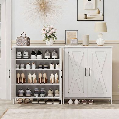 5-Tier Adjustable Shoe Rack with Barn Doors and Wood Legs for Entryway