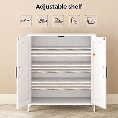 5-Tier Adjustable Shoe Rack with Barn Doors and Wood Legs for Entryway