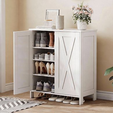 5-Tier Adjustable Shoe Rack with Barn Doors and Wood Legs for Entryway