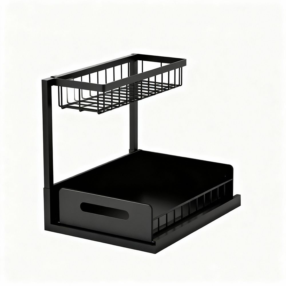Double-layer pull-out drawer storage rack for kitchen and bathroom ...