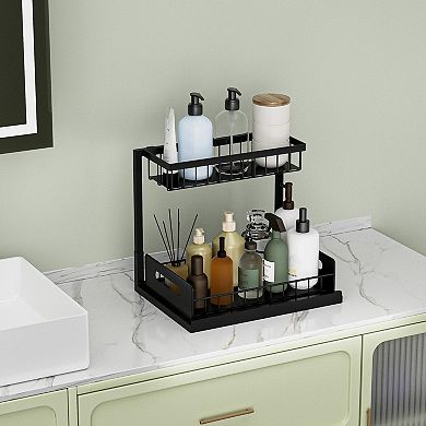 Double-layer pull-out drawer storage rack for kitchen and bathroom sinks, kitchen accessories