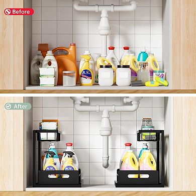 Double-layer pull-out drawer storage rack for kitchen and bathroom sinks, kitchen accessories