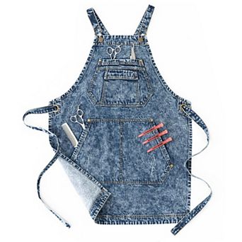 Denim Apron with Pockets for Stylists & Baristas - Cross Straps & Adjustable