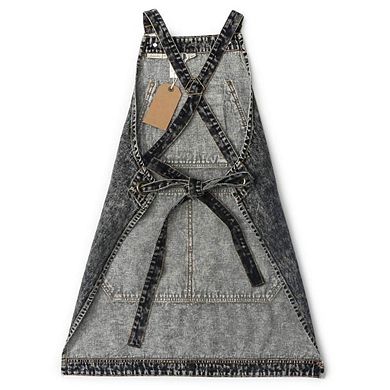 Denim Apron with Pockets for Stylists & Baristas - Cross Straps & Adjustable