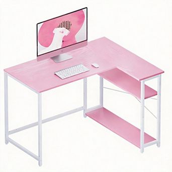 43" L-Shaped Desk, Reversible Shelves, Adjustable Storage, Sturdy, Easy Install