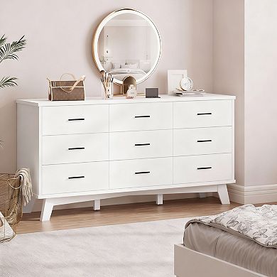 9-Drawer Modern Dresser with X-Shaped Base for Bedroom or Living Room
