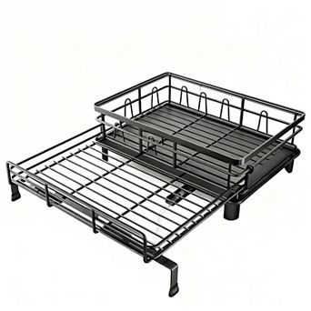 Adjustable sink dish rack, 2-in-1 design, large capacity, kitchen accessory