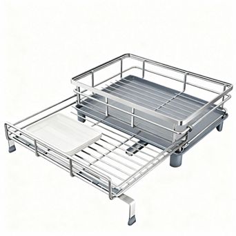 Adjustable sink dish rack, 2-in-1 design, large capacity, kitchen accessory