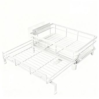 Adjustable sink dish rack, 2-in-1 design, large capacity, kitchen accessory