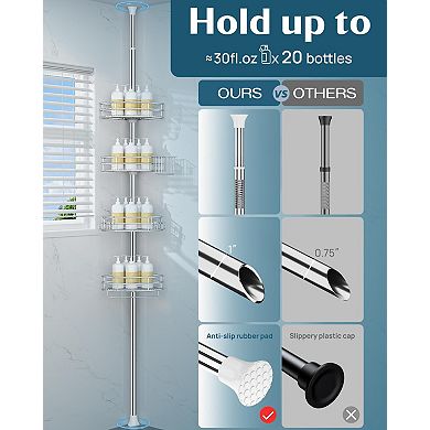 Adjustable Stainless Steel Shower Corner Organizer for 34-116" Heights