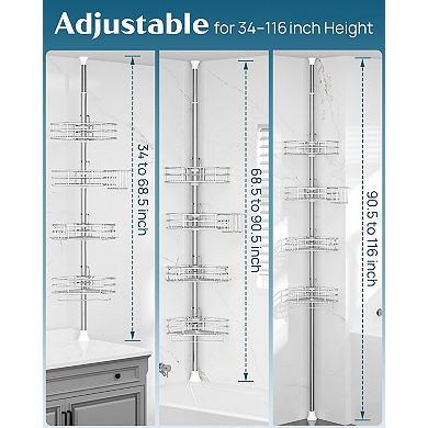 Adjustable Stainless Steel Shower Corner Organizer for 34-116" Heights