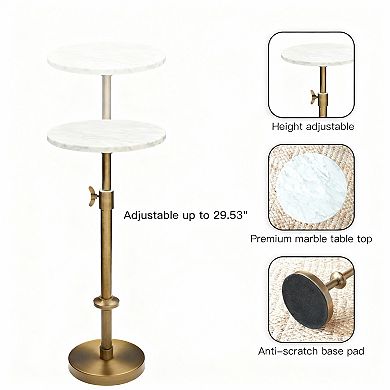 Adjustable Height Marble Side Table - Space-Saving and Multifunctional