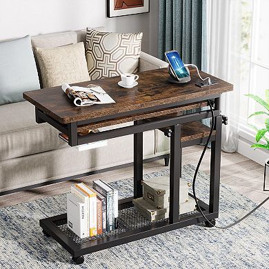Adjustable Height Desk with USB & Outlet, Rolling, Space-saving