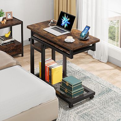 Adjustable Height Desk with USB & Outlet, Rolling, Space-saving