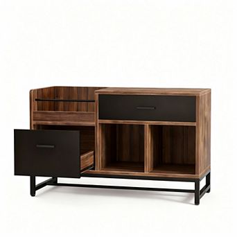 Country-style filing cabinet with 2 drawers and a storage shelf, ideal for a home office