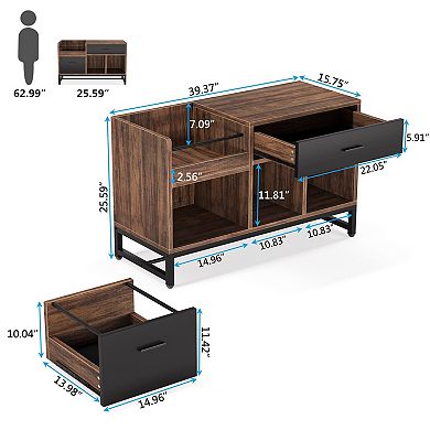 Country-style filing cabinet with 2 drawers and a storage shelf, ideal for a home office