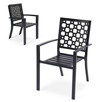 Aoodor Patio Dining Chairs Set of 2, Stackable Metal High Back Chairs Set for Lawn, Garden, Yard, De