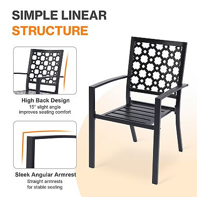 Aoodor Patio Dining Chairs Set of 2, Stackable Metal High Back Chairs Set for Lawn, Garden, Yard, De