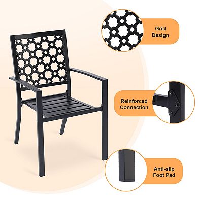 Aoodor Patio Dining Chairs Set of 2, Stackable Metal High Back Chairs Set for Lawn, Garden, Yard, De