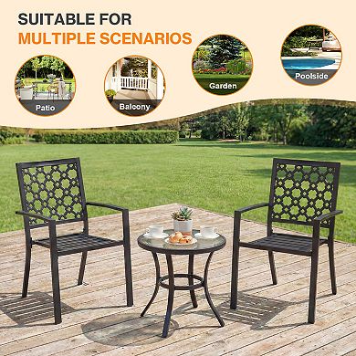 Aoodor Patio Dining Chairs Set of 2, Stackable Metal High Back Chairs Set for Lawn, Garden, Yard, De
