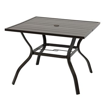 Aoodor Patio Dining Table for 4, 38'' Square Metal Outdoor Patio Table with Umbrella Hole
