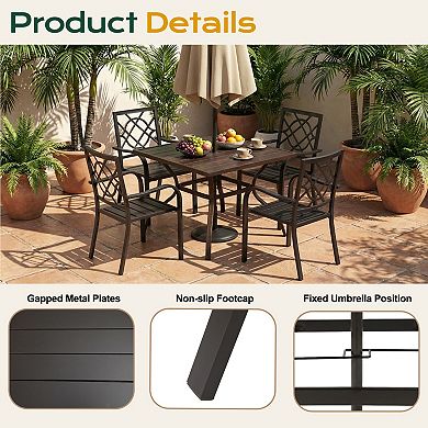 Aoodor Patio Dining Table for 4, 38'' Square Metal Outdoor Patio Table with Umbrella Hole