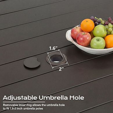 Aoodor Patio Dining Table for 4, 38'' Square Metal Outdoor Patio Table with Umbrella Hole