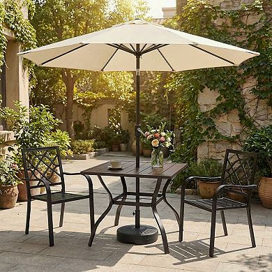 Aoodor Patio Dining Table for 4, 38'' Square Metal Outdoor Patio Table with Umbrella Hole