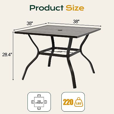 Aoodor Patio Dining Table for 4, 38'' Square Metal Outdoor Patio Table with Umbrella Hole