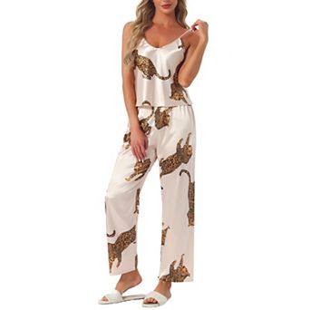 Women's Pajama Set Silky Soft V Neck Spaghetti Sleeveless Elastic Waist Pants Sleepwear Lounge Sets