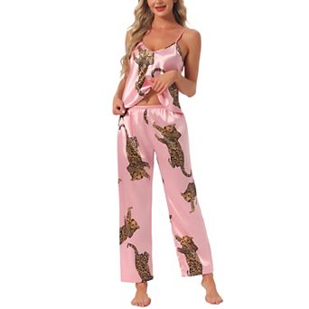 Women's Pajama Set Silky Soft V Neck Spaghetti Sleeveless Elastic Waist Pants Sleepwear Lounge Sets