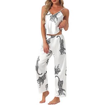 Women's Pajama Set Silky Soft V Neck Spaghetti Sleeveless Elastic Waist Pants Sleepwear Lounge Sets