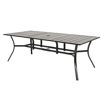 Aoodor Patio Dining Table for 6, 83'' Rectangular Metal Outdoor Patio Table with Umbrella Hole