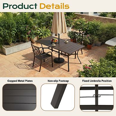 Aoodor Patio Dining Table for 6, 83'' Rectangular Metal Outdoor Patio Table with Umbrella Hole