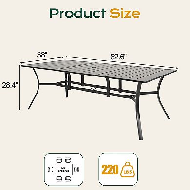 Aoodor Patio Dining Table for 6, 83'' Rectangular Metal Outdoor Patio Table with Umbrella Hole