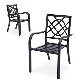 Aoodor Patio Dining Chairs Set of 2, Stackable Metal High Back Chairs Set for Lawn, Garden, Yard, De