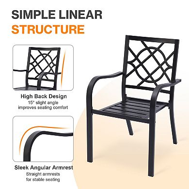 Aoodor Patio Dining Chairs Set of 2, Stackable Metal High Back Chairs Set for Lawn, Garden, Yard, De