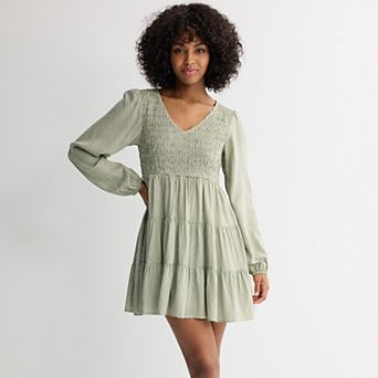 Juniors' SO® Long Sleeve Smocked Dress in Regular & Plus Size