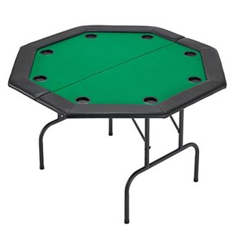 Compact Foldable Poker Table 48-Inch with 8 cup Holders and Padded Rails - Green and Black