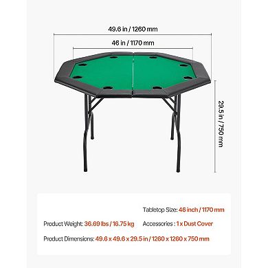 Compact Foldable Poker Table 48-Inch with 8 Cup Holders and Padded Rails - Green and Black