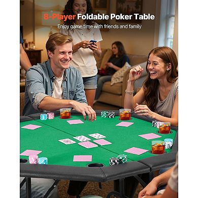 Compact Foldable Poker Table 48-Inch with 8 Cup Holders and Padded Rails - Green and Black