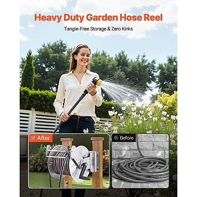 Wall-Mount Hose Reel for Garden, Patio, and Backyard with Tangle-Free Guide - Silver