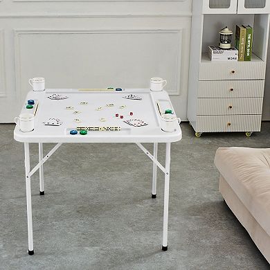 4-Person Mahjong and Card Table with HDPE Top and Rust-Resistant Frame - White