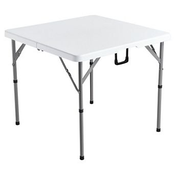 4-Player Folding Card Table with Handle, HDPE Top, and Rust-Resistant Frame - White